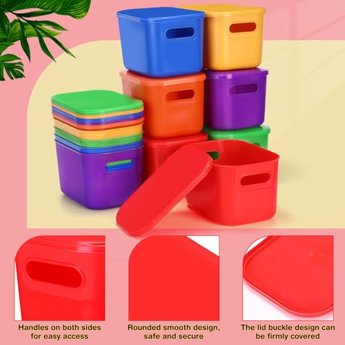 Thyle 12 Pack Plastic Storage Bins with Lids 7 Quart | Stackable Organizer Boxes with Handles and Labels, Colorful Toy Storage for Classroom Shelf Bedroom Desktop, School Supplies - color: Brightly Colored