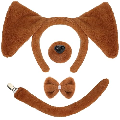 Mototo Zoo Animals Costume Accessories Set Animal Ears Headband for Adult with Tail Bow Tie for Halloween Dress Up Party - style: Brown Puppy