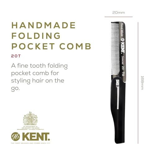 Kent 20T Black Graphite Handmade Folding Pocket Comb for Men, Fine Tooth Hair Comb Straightener for Everyday Grooming Styling Hair, Beard or Mustache, Use Dry or with Balms, Saw Cut, Made in England - color: Graphite, size: 1 Pack