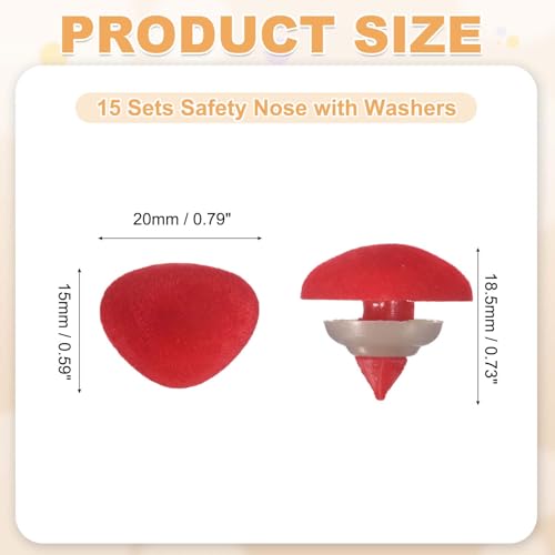 MECCANIXITY 15 Sets Safety Noses, 15 mm Safety Eyes and Noses with Washers for Crochet Animals Plush Bear Doll Making Supplies Accessories, Bright Red - color: Bright Red