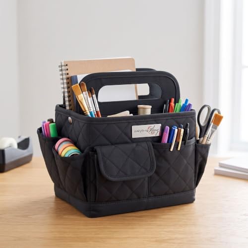 Everything Mary Desktop Tote Organizer – Black Quilted Craft Caddy – Portable Storage Bag for Scrapbooking, Sewing, Art Supplies & DIY Creative Tool Organization - color: Black Quilted