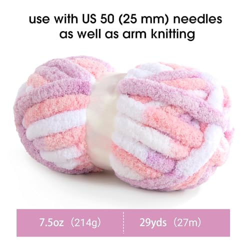 MABOZOO Tie Dye Chunky Yarn for Crocheting 8 Pack,Pink Fluffy Jumbo Chenille Yarn,Soft Plush Yarn Bulky,Giant Thick Fuzzy Yarn for Hand Knitting or Arm Knitting (31.7 yds,8 oz Each Skein) - color: Pink,Purle