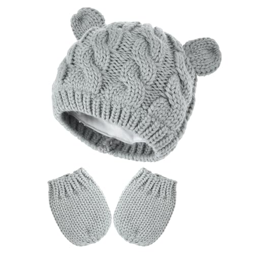 Baby Winter Hat Mittens Set Knitted Beanie Gloves for Baby Girls Boys Newborn Infant Toddler Autumn Winter - color: Gray