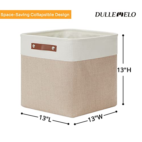 DULLEMELO Fabric Storage Cubes,13 inch Cube Stroage Bins for Empty Gift Basket,Toy Nursery Storage Linen Closet Organizers and Storage Baskets Shelves Bins(White&Khaki) - color: White&Khaki, size: L-13"x 13"x 13"