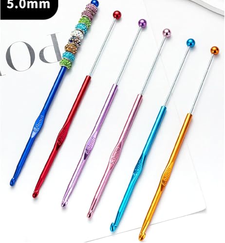 24 Pack DIY Beadable Crochet Hooks Knitting Needles Set Aluminum Handle for Focal Beads Colors (Blue Purple Red Orange Pink Light Blue, 3mm-6 mm) - size: 3-6 mm
