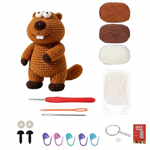 Groundhog Crochet Kit for Beginners with Step-by-Step Video Tutorials, Starters Crocheting Kits for Adult, Animals Knitting Kit for Birthday