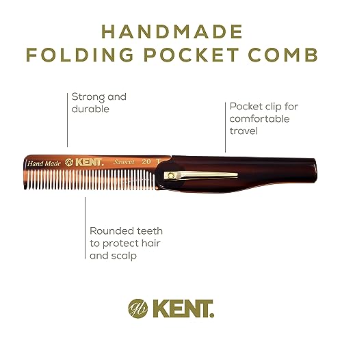 Kent 20T Handmade Folding Pocket Comb for Men, Fine Tooth Hair Comb Straightener for Everyday Grooming Styling Hair, Beard or Mustache, Use Dry or with Balms, Saw Cut Hand Polished, Made in England - color: Tortoiseshell, size: 6 Pack