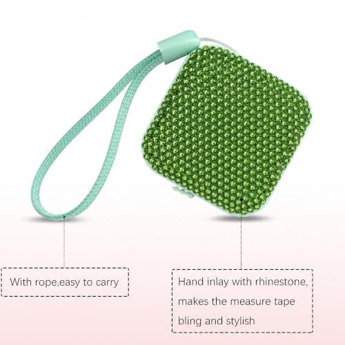 SlowVibes Bling Green Diamond Retractable Body Measuring Tape, 60 Inch | Dual-sided vinyl cloth tape with rope for waist, fabric,body measurements, sewing, tailor,knitting, weight loss - color: Green