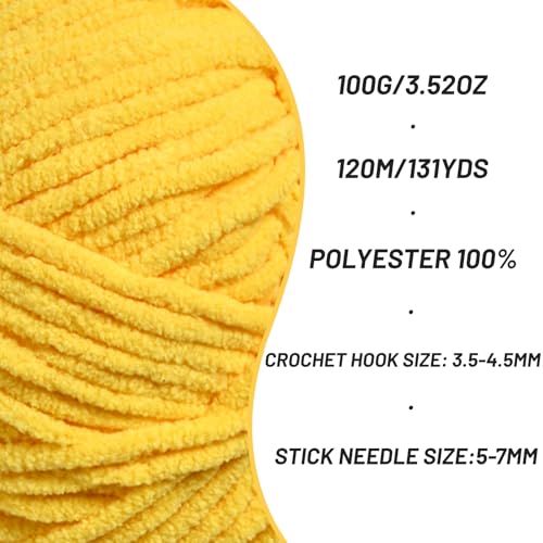 2 Pack Plush Chunky Chenille Yarn for Crocheting, Soft Fluffy Velvet Yarn for Crocheting Amigurumi, Fuzzy Baby Blanket Knitting 200g/262yds Bulky(2 Golden Yellow) - color: 2 Golden Yellow