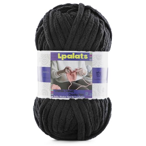 #6 Super Bulky Blanket Black Yarn - Chunky Chenille Yarn for Crocheting | Baby Blanket Yarn (Each 3.5oz/100g, 71yds/65m) - Polyester - Thick Plush Fluffy Yarn for Crochet Amigurumi Blankets - color: Black