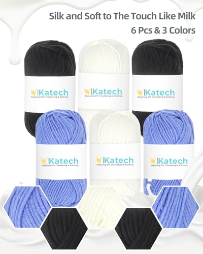 Katech Crochet Kit for Beginners w/Striped Tote Bag 3-1 Crochet Book | Crochet Starter Kits for Adults Includes Yarn Crochets Hooks Accessories Knitting Kit Crafts for Adults Holiday Gift Two-Tone - color: Black and Bule