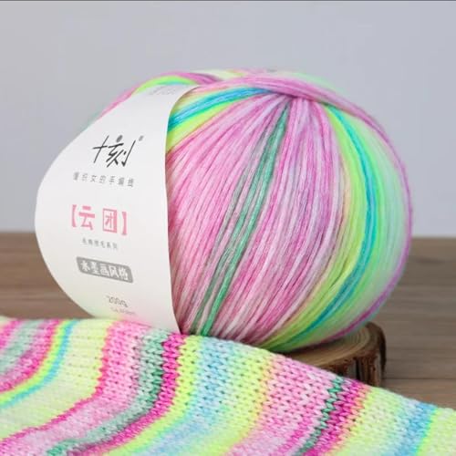 SHIKE Cloud-Cluster Multicolor Rainbow Yarn for Knitting&Crocheting.Soft Wool Acrylic Cotton Blended Yarn.Gradient Space-Dyed Air Yarn (YT24) - color: YT24