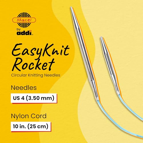 skacel by addi EasyKnit Rocket Circular Knitting Needles, 10 Inch (25 cm) Short Plated Brass Round Needle Set with Flexible Nylon Cord, 3.5 mm (US Size 4) - size: 3.50 mm
