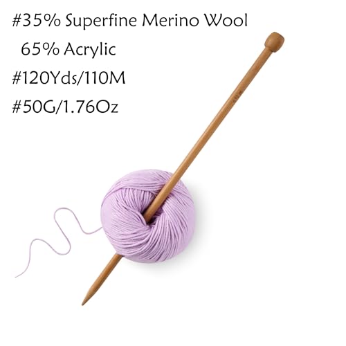 Merino Wool Yarn for Knitting & Crocheting - 35% Wool, 65% Acrylic - color: Purple, size: 2 Ball