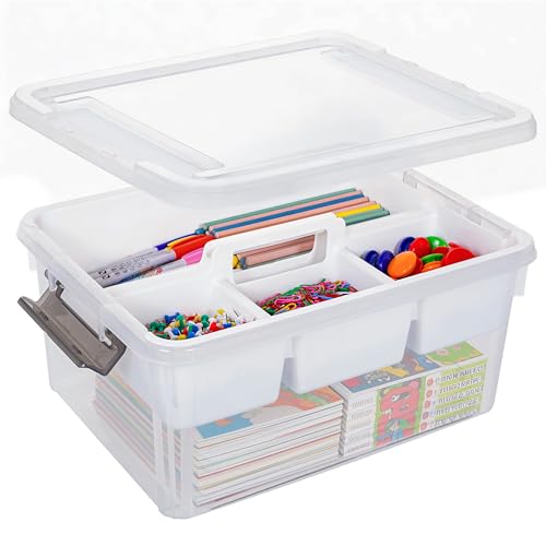 Citylife 17 QT Clear Craft Organizers and Storage Box with Handled Tray | Stackable Art Supply Organizer Storage Bins with Lids for Craft, Beads, Markers, Sewing, Tools, Playdoh, Coloring Books, - size: 17 Qt- 1 Pack-H