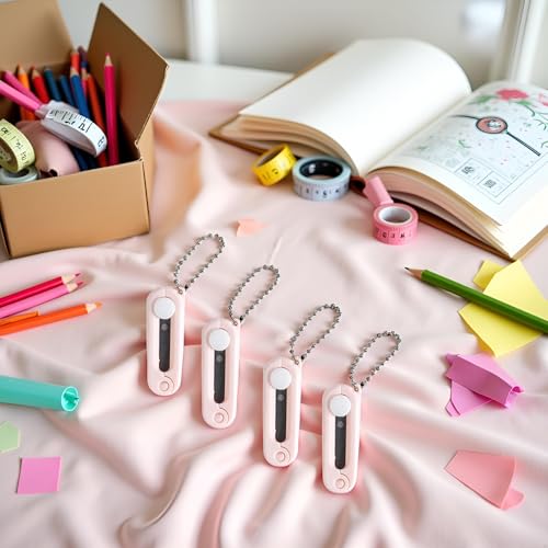 4Pcs Pink Folding Scissors Safe Portable Travel Foldable Telescopic Cutter Pocket Mini Scissor with Keychain for Cutting, Scrapbooking, Crafting, Sewing Craft Scissors