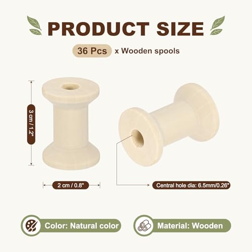 MECCANIXITY 36 Pcs 0.8"x1.2" Small Empty Thread Spools, Natural Color Unfinished Wooden Spools Wire Weaving Bobbins, Wire Weaving Bobbins for Embroidery DIY Sewing Machines Cord Jewelry Chain - color: Natural Color, size: 0.8"x1.2"