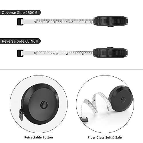 DiCUNO 3-Pack Soft Retractable Measuring Tape, 60-Inch 1.5 Meter, Black | Measuring Tape for Pocket, Body Tailor Sewing Craft Cloth, Medical Nursing, Tape Measure - color: Black*3pcs