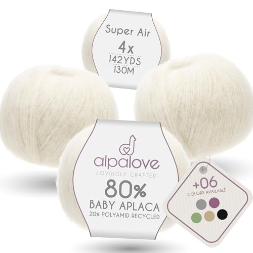 Super Air 4-Set Baby Alpaca - Soft and Fast Hand Knitting Yarn 7.05 oz/ 568 Yards - Natural Ecru - color: NFA01 Ecru