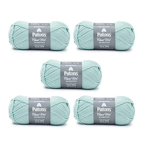 Patons Classic Wool Misty Green Yarn - 5 Pack of 3.5oz/100g - Wool - 4 Medium - 210 Yards - Knitting/Crochet - color: Misty Green, size: 5 Pack