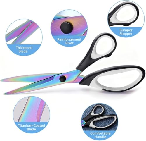Titanium Coating Sewing Scissors Bundle, Professional Fabric Scissors Set, Ultra-Sharp Stainless Steel Blades, Ergonomic Handle, Great for Tailor, Embroidery, Craft (Colored) - color: Colored