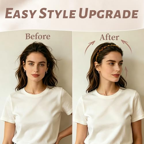 PIPUHA 2 Pack Zig Zag Headbands for Women, Matte Amber & Tortoise Comb Headband, Non Slip Headband with Teeth for Slick Back Hair, Vintage Wavy Hair Accessories for Daily Styling