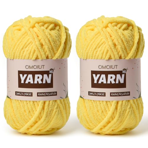 2 Packs Plush Chenille Chunky Crochet Yarn - Baby Yarn for Crocheting Soft - Velvet Yarns Knitting for Blankets Crafts - Fluffy Amigurumi Yarns 100g/131yds (2 Golden Yellow) - color: 2 Golden Yellow