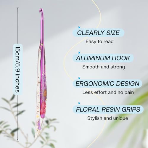 4.5mm Crochet Hook, Ergonomic Crochet Hooks with Floral Resin Grips | Stylish and Unique Knitting Needles ,Crochet Needles for Beginners, Arthritic Hands and Professional - size: 4.5mm