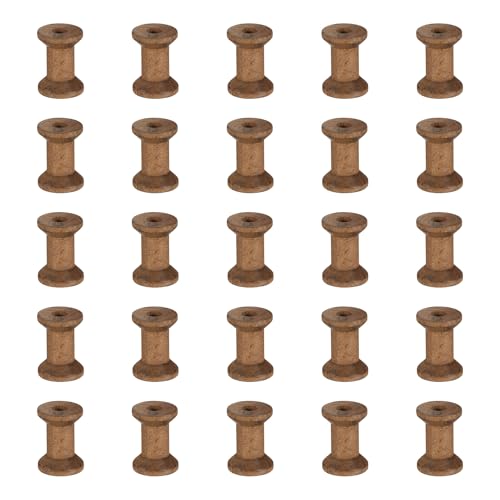 MECCANIXITY 26 Pcs 0.8"x1.2" Small Empty Thread Spools, Camel Color Unfinished Wooden Spools Wire Weaving Bobbins, Wire Weaving Bobbins for Embroidery DIY Sewing Machines Cord Jewelry Chain - color: Camel Color, size: 0.8"x1.2"