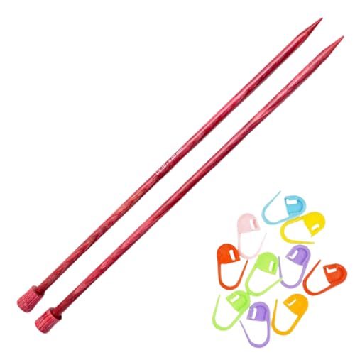 KnitPro Dreamz 14in US 10 (6.0mm) Straight Single Point Knitting Needles | Polished Birchwood, Color-Coded, Semi-Sharp Tips, 10 Stitch Markers - size: US 10 (6.0mm), 14in. (35cm)