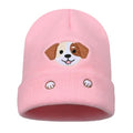 Personality Animal Head Embroidery Knit Beanie Hat for Adult and Big Kids Winter Warm Skull Cuffed Hats - color: Dog-pink