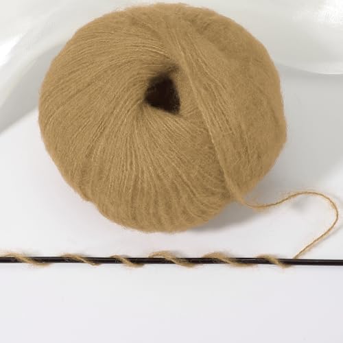 PATIKIL 2 Skeins Mohair Yarn, Soft Yarn Faux Mohair Fuzzy Fur Fine Fluffy Yarns Thin for Crocheting Knitting Sweater Scarf Hat Crafts Blanket Rug, Khaki - color: Khaki