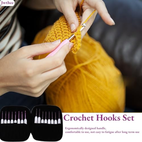 Crochet Hooks Set, 16 PCS Ergonomic Crochet Hooks Set Metal Crochet Hook Set Crochet Hooks Kit with Case Hand Knitting Yarn (Roseate) - color: Roseate