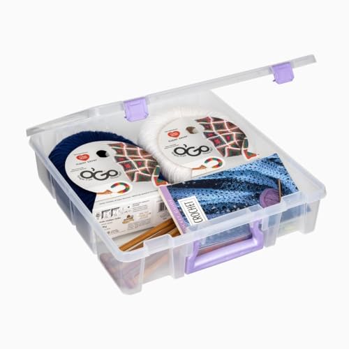 ArtBin Essentials 12 x 12 One-Compartment Craft Box, Clear | One Open Compartment, 15.25 x 14 x 3.5 Inches, Secure Latches, Stackable, Durable Polypropylene - color: Purple, size: 1 Pack