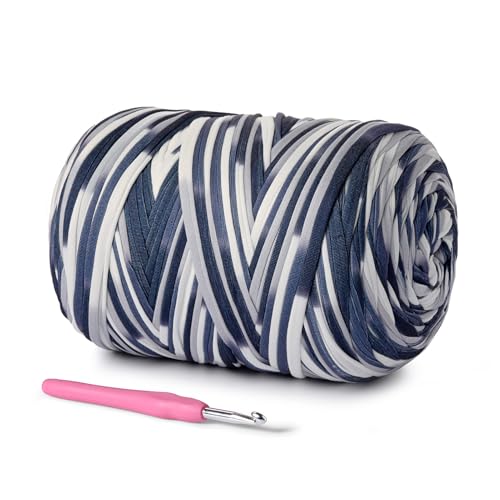 (800g/228yds) T Shirt Yarn, Soft Tshirt Crochet Yarn for Crafts and DIY Knitting Crocheting Cloth/Bag/Basket/Coaster, 100% Polyeste Elastic Fabric Chunky Thick Yans（Black White-Grey） - color: Black White-Grey