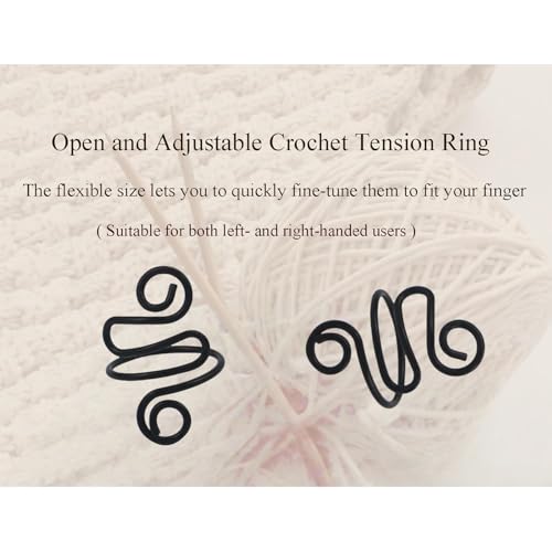 2Pcs Crochet Rings for Finger, Adjustable Open Yarn Guide Crochet Tension Ring for Crocheting Knitting Accessories Supplies Metal Yarn Tension Loop Ring for Finger (Black), SATONBEYI - color: Black-2P