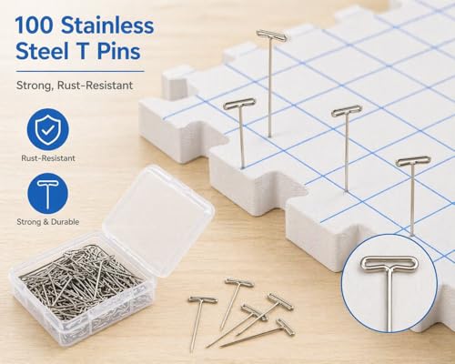IRSTBL Knitting Blocking Mats Set – 9 Interlocking Foam Mats with Gridlines, 100 T Pins, 20 Locking Stitch Markers and Storage Bag – Crochet Blocking Boards Kit