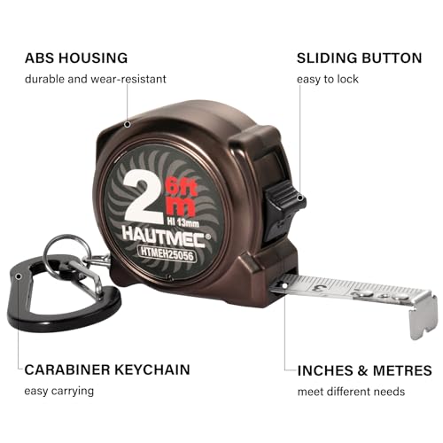 HAUTMEC Mini Tape Measure, Brown 3PCS 6ft/2m Small Measuring Tape, Metric & Imperial Scales, Retractable Pocket Keychain Measurement,ABS Protective Casing, Suitable for Homeowners, 25056 - style: Brown-2m