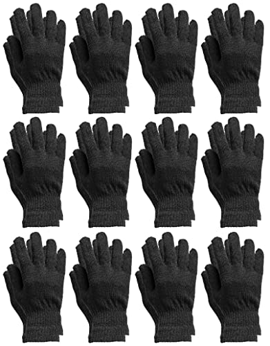 Yacht & Smith Wholesale Beanie and Glove Winter Bulk Kit, Kids Adults Bulk Sets, Homeless Donation Shelters - color: 12 Pairs Adult Black Gloves