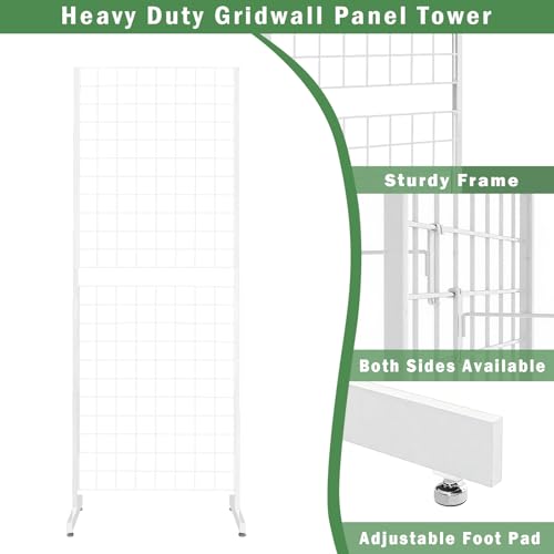 6' x 2' Grid Panel Tower with T Base and Footbeds, White Finish - color: White