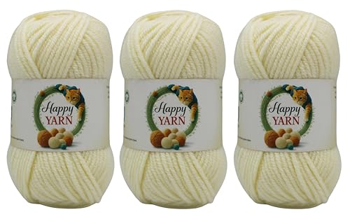 Sunny Cat Happy Yarn 50% Wool Yarn for Knitting & Crochet 3 x 3.5oz/100g, #5 Bulky Weight 3 x 120 Yards Soft Yarn for Sweaters Hats & Scarves Made in Turkey (Buttercream 70299) - color: Buttercream 70299