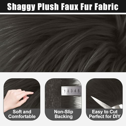 Dark Grey 2x60Inch Faux Fur Shaggy Plush Faux Fur, Fabric Precut Strips Fluffy Fuzzy Faux Fur, Craft Beard Hair, Beard Miniature Dolls Rugs Mats Gift, Winter Halloween Christmas Costume Party Decor - color: Dark Grey