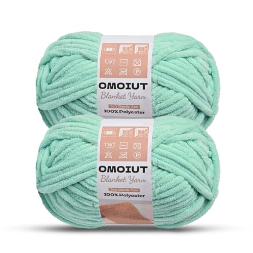 OMoiout Chunky Chenille Yarn for Crocheting, 2 Pack Soft Baby Blanket Yarn, #7 Super Bulky, Chunky Knit Blanket Crochet Yarn, 14 oz/218.7 yds Fluffy Velvet Amigurumi Yarn(2 Mint Green) - color: [2 Mint Green]