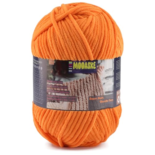 Chenille Yarn for Crocheting, Orange Baby Blanket Fluffy Yarn for Crochet | 1 Pack of 262 Yds/7 Oz Ultra Soft Yarn for Crocheting, Fuzzy Chunky Yarns, Plush Velvet Yarn for Knitting Amigurumi, Blankets - color: Orange, size: 1 Skein