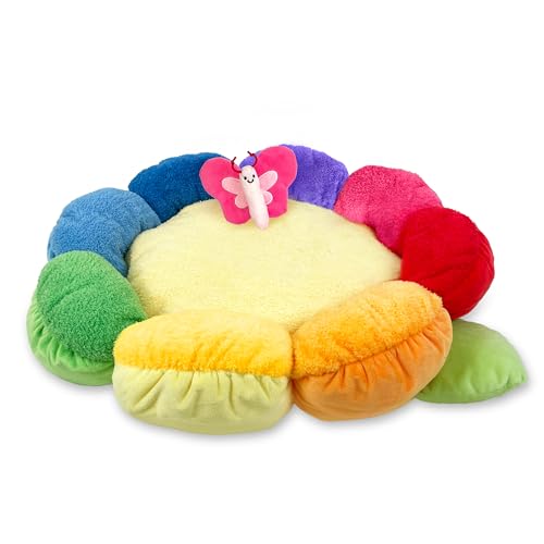 TONBO Soft Plush Small Cute and Cozy Nature Dog Cat Bed, Washer and Dryer Friendly (Rainbow Flower) - color: Rainbow Flower