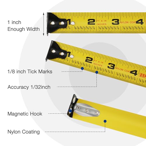 WORKPRO 25FT Auto-Lock Tape Measure, 1/8 Fractions Measuring Tape | Double Retract Easy Read Measurement Tape Accuracy 1/32 for Engineer,with Magnetic Hook, Rubber Protective Casing - color: Blue, size: 7.6 m