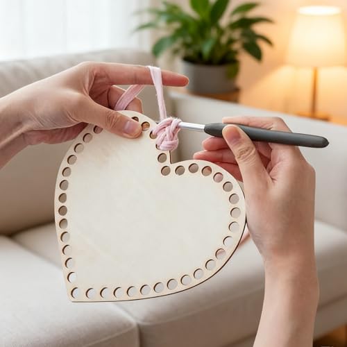 PATIKIL 8Pcs Crochet Basket Base, 6 x 6 Inch Heart Shape Basket Bottoms Shaper Blank Wooden Base Bag Making Supplies Weaving Knitting Kit for DIY Crochet Shoulder Bag Handbag Purse Craft - size: 6 x 6"