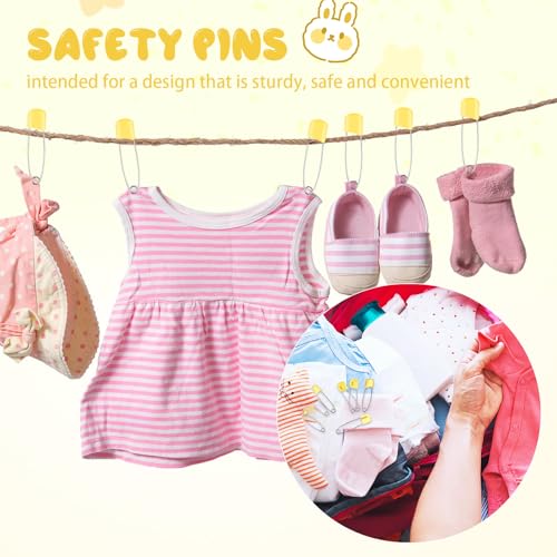 WILLBOND 50 Pcs Large Safety Pins for Clothes,with Bag, Yellow | Plastic Head with Locking Closures, Heavy Duty Nappy Pins Hooks, 2.2 Inch Fasteners, Stainless Steel, Velvet Bag - color: Yellow