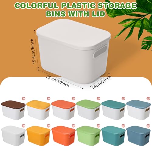Thyle 12 Pack Stylish Color Storage Bins with Lids for Classroom | Stackable with Handles and Labels, Organizer for Toy Craft Classroom Storage, Shelf Bedroom Organizing, 10x7x6 Inch - color: Stylish Color