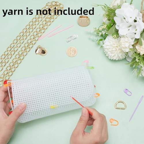 WADORN DIY Knitting Crochet Bags Kit, Acrylic Yarns Weaving Bag Making Materials Blank Mesh Plastic Canvas Sheets for Embroidery Cross Stitch DIY Women Handmade Bag Making Accessories, 7.1x3.9 Inch - size: 7.1x3.9 Inch